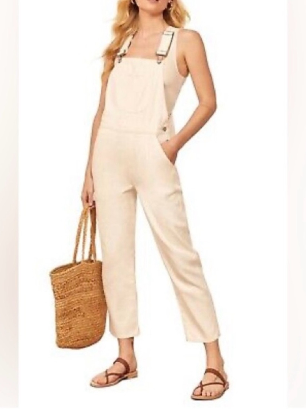 Reformation, Smith Style, Ivory Denim Overalls, Size 4 - Picture 2 of 16